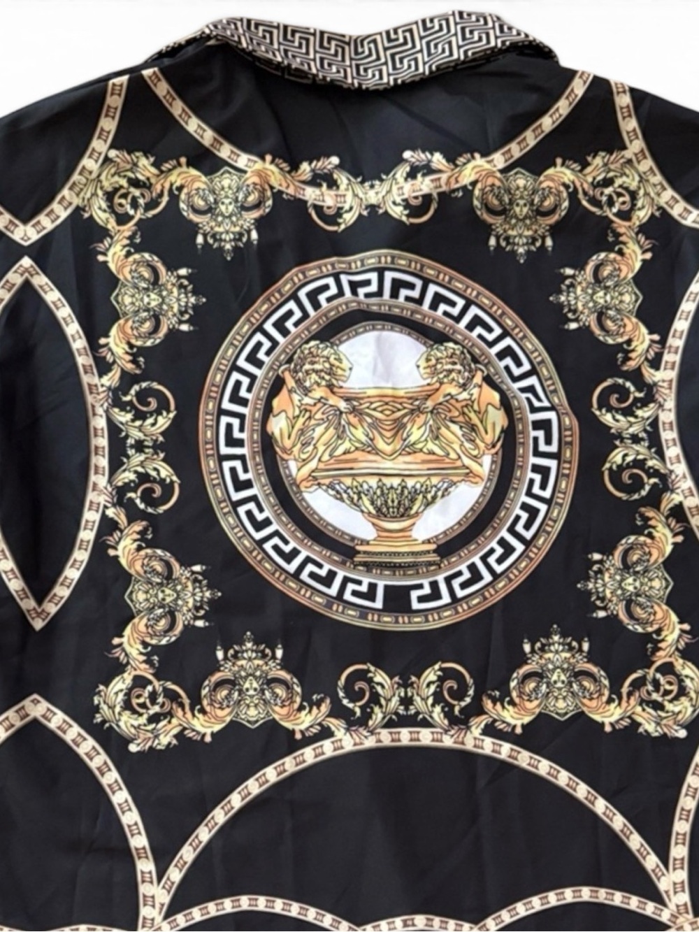 Baroque-Print Button-Up Shirt in Black and Gold - Picture 8 of 15